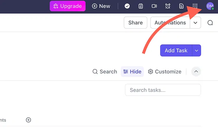 clickup screenshot focus profile icon